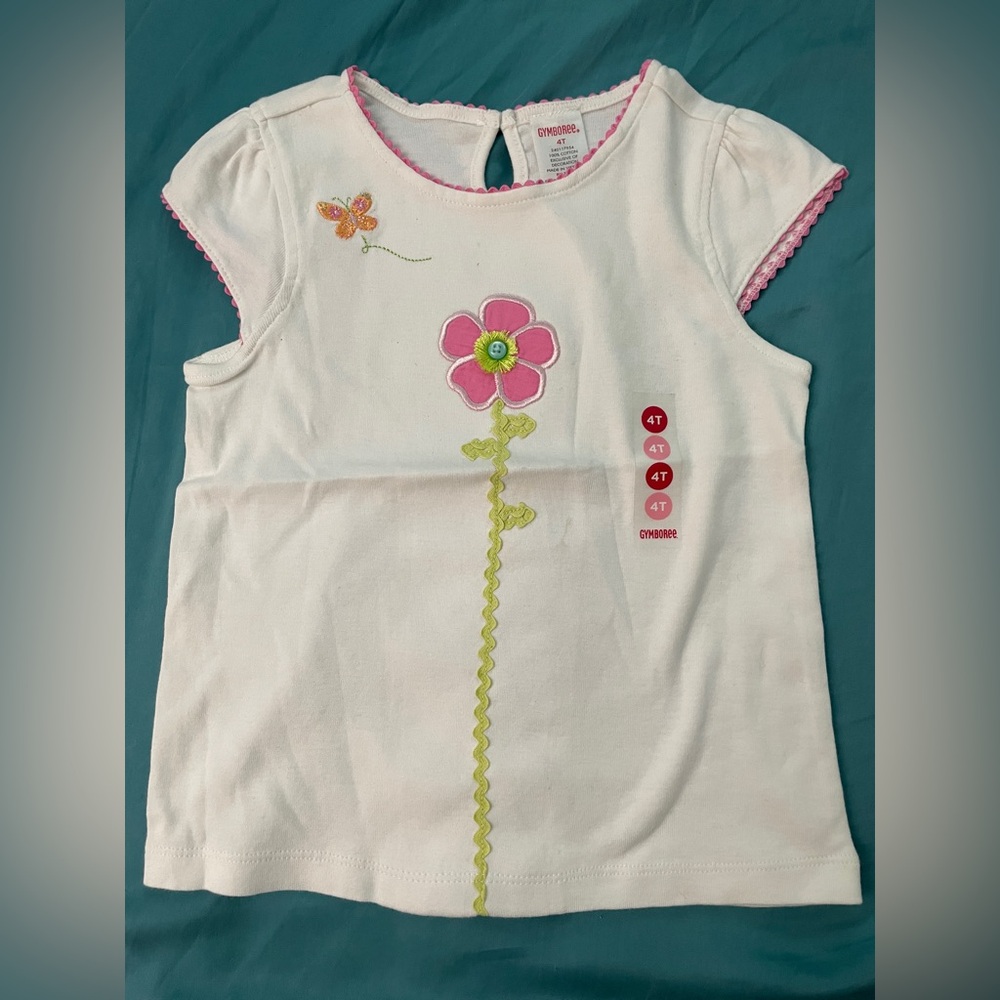 New NWT VTG 2006 Gymboree Summer White and Pink Flower Kids Top shirts size 4 T